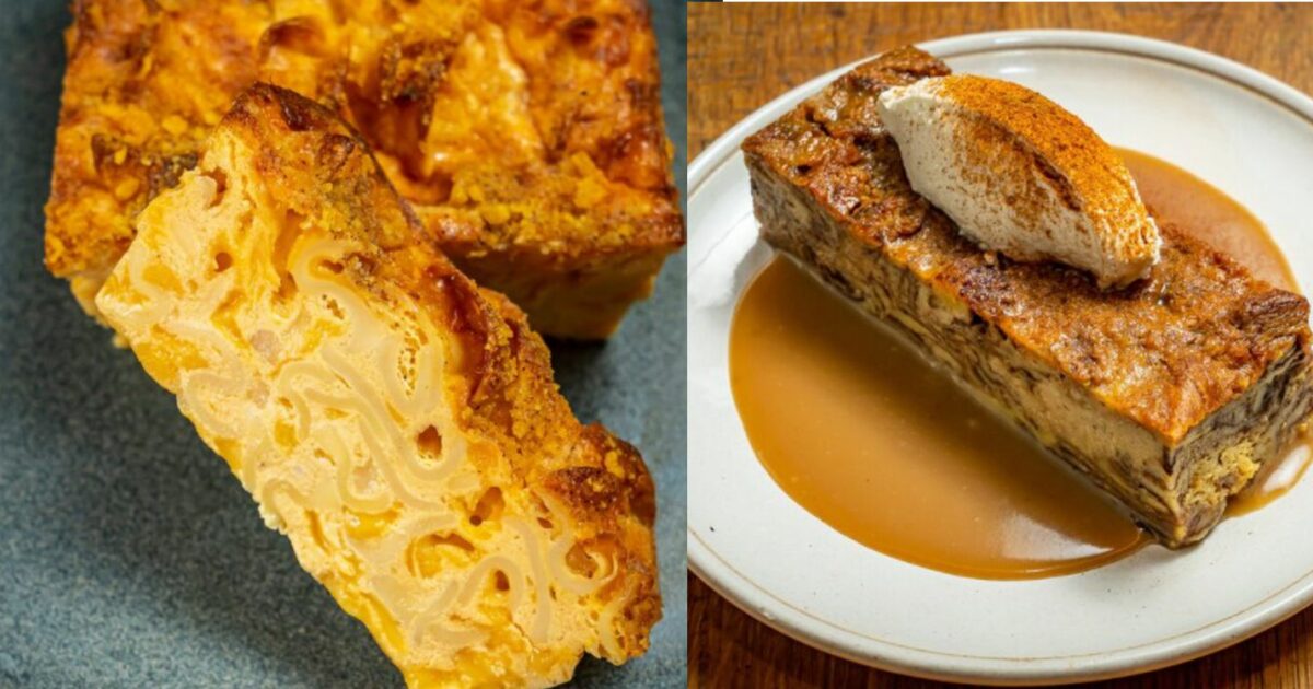 Mac and cheese kugel and cinnamon babka bread pudding